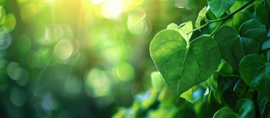 Poster - Heart shaped green leaves against a serene backdrop with copy space image