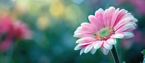 Poster - Pink and white flower in focus with empty space for text in the image. Creative banner. Copyspace image