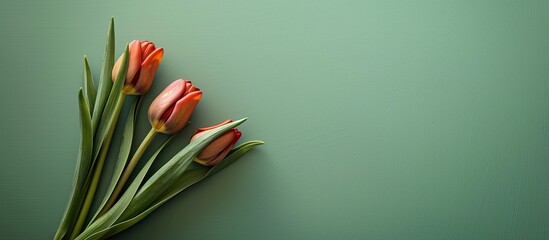 Poster - Woman s day floral buds on a green background with copy space image available