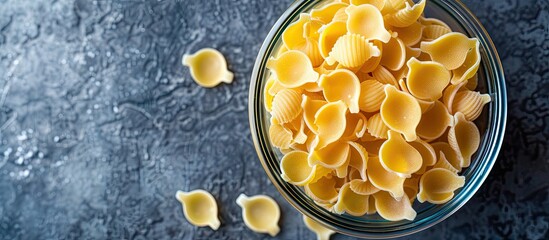 Aufkleber - Raw conchiglie pasta in a jar on a table creating a pleasant layout with copy space image