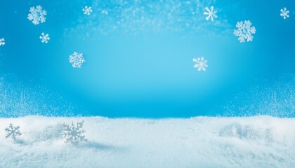 Wall Mural - Blue winter background with snow and snowflackes.,