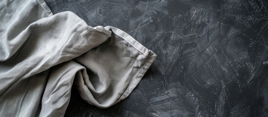 Poster - View from above of a gray kitchen napkin placed on a table background perfectly folded with an area for text or design in a minimalistic flat lay style. Creative banner. Copyspace image