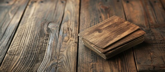 Fototapete - Wooden table showcasing business cards with ample copy space image