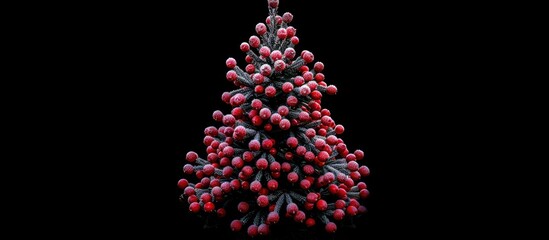 Aufkleber - A festive Christmas tree symbol made of frozen red berries set against a black backdrop ideal for copy space image