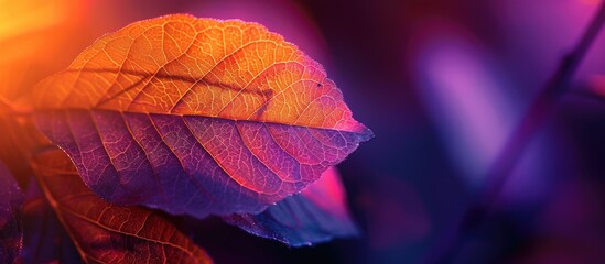 Aufkleber - Vibrant orange and violet leaf in a close up copy space image