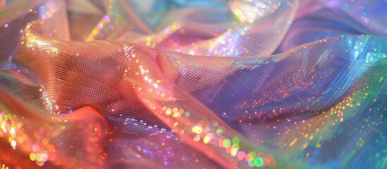 Poster - introducing a dazzling fabric with rainbow sparkles on a mesh net for a standout look in any crowd p