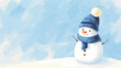 © CrazyJuke - A cheerful snowman smiles brightly in a whimsical winter scene, crafted in soft watercolor hues and fluffy snow details.