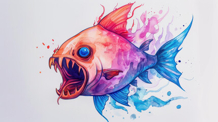 Wall Mural - Vivid watercolor of a devil fish, showcasing its unique features and vibrant colors, perfect for ocean lovers and art fans.