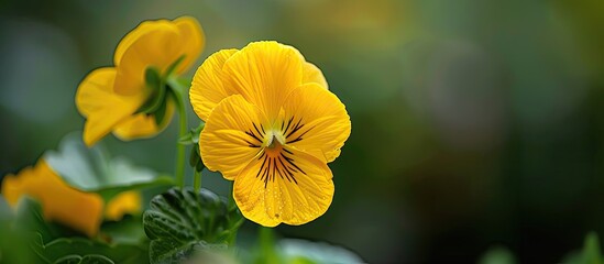 Poster - An image with a soft focus captures a macro shot of a yellow pansy providing ample copy space