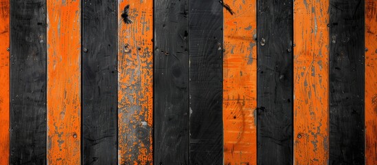 Poster - Background featuring a wooden texture with black and orange stripes ideal for a Halloween theme with copy space image