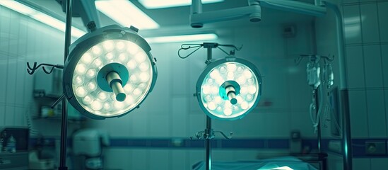Aufkleber - In the hospital s operating room there are medical lamps creating a surgical concept with copy space image
