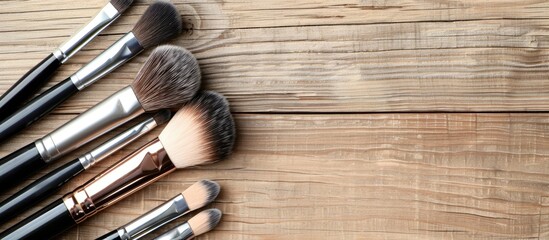 Poster - Makeup brushes neatly arranged on a table with copy space image available