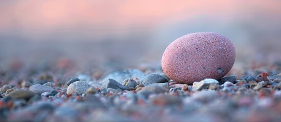 Poster - Ideal for use as a background image a pink stone stands out against a blurred backdrop with selective focused and shallow depth of field perfect for copy space image
