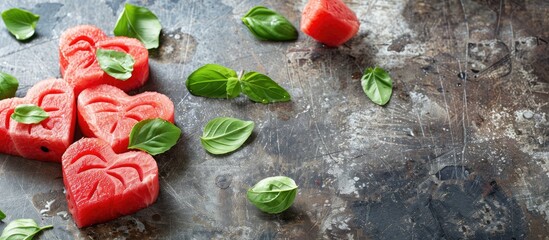 Poster - Watermelon hearts carved for Valentine s Day with a copy space image available for customization