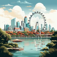 Wall Mural - Minimalistic Illustration of Singapore’s Iconic Cityscape and Landmarks