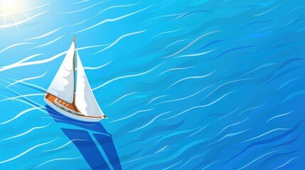 Sticker - A lone sailboat glides gracefully over the water, its white sails billowing in the breeze, creating a picturesque scene.