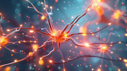 Poster - Watch as glowing neurons light up the brains complexity in this vibrant, cartoonstyle 3D illustration of neural activity.