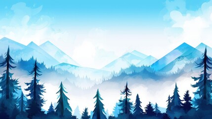 Poster - Experience a serene morning view from a misty pine forest, captured in a modern, cartoonstyle illustration with rich textures.