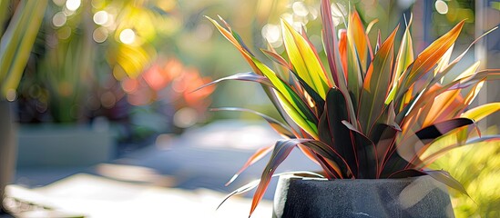 Sticker - Phormium commonly known as New Zealand flax thrives in a potted environment with copy space image potential