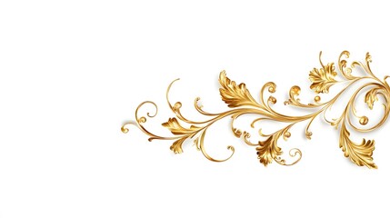 Wall Mural - Luxurious gold baroque element with acanthus leaves and scrolls, isolated on white background