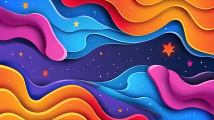 Wall Mural - A colorful cosmic scene filled with twinkling stars and a glowing nebula reminiscent of the northern lights.