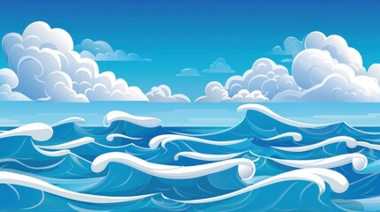 Wall Mural - Experience a serene ocean scene with gentle waves and a moody sky in this modern cartoonstyle illustration.