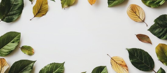 Wall Mural - Nature themed creative concept idea layout featuring leaves surrounding a blank copy space image