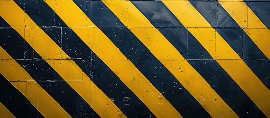 Aufkleber - The wall displays vibrant yellow and black diagonal stripes creating a visually striking pattern with copy space image