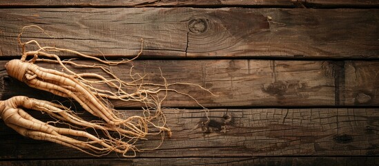 Aufkleber - Wood background with copy space image featuring dried Korean ginseng