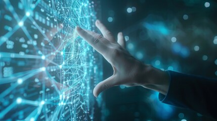 Poster - A hand is touching a screen with a blue background