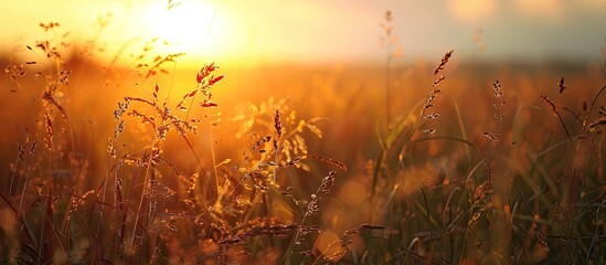 Aufkleber - Sunset backdrop with a field of grass in the foreground perfect for copy space image