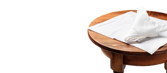 Poster - Vintage table corner with napkin or cloth on a white background in a perspective view with a clipping path for copy space image