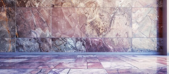 Sticker - A stunning vintage stone wall with a polished texture alongside a beautiful terrazzo floor in purple or marbled tones perfect for a copy space image