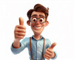 © Art of Ngu - Happy man showing thumb up gesture 3d style cartoon character. Positive businessman smiling with ok like cool finger on white background