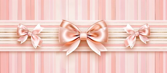 Poster - Romantic postcard design template with a pastel striped background adorned by shining rose gold bows for a copy space image