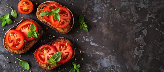 Poster - Toast topped with juicy tomatoes and aromatic oregano a delightful snack with a copy space image
