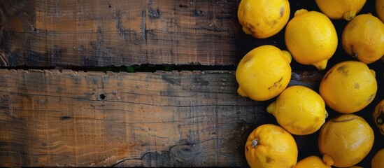 Aufkleber - Lemons arranged on a wooden surface with a wood background creating a rustic copy space image
