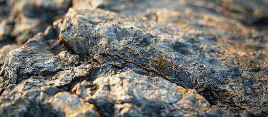 Poster - Macro photograph of a chilly rough rock surface with ample copy space image