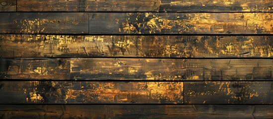Aufkleber - Gold and yellow wooden wall panel with a vintage obsolete hardwood texture Ideal for wallpaper backgrounds with a dark pattern and copy space image