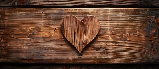 Aufkleber - Wooden background with a heart shaped wood cutout perfect for Valentine s Day ample copy space image available
