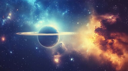 Wall Mural - A Saturn-Like Planet in a Starry Nebula