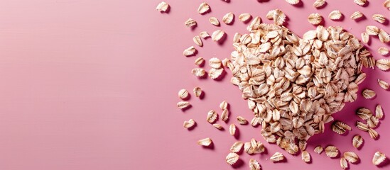 Poster - Background of pink with heart created from uncooked oats providing copy space image