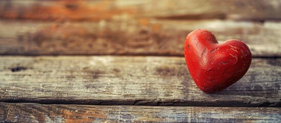 Sticker - A heart shaped object displayed on a rustic wooden table with copy space image