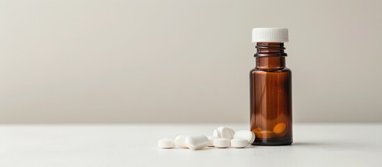 Sticker - Glass bottle and pills arranged neatly on a light background with ample copy space image