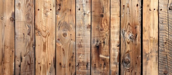 Aufkleber - Wooden boards with knots and nails create a textured wooden wall background with a natural color palette ideal for a copy space image