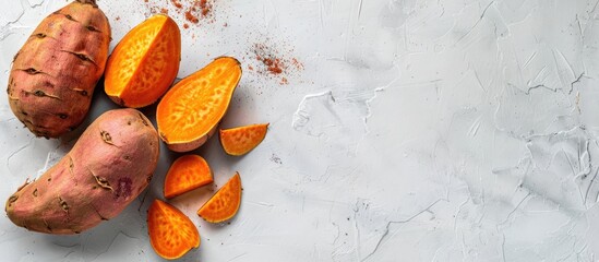 Poster - Sweet potato on white background Capture the essence of this vibrant copy space image