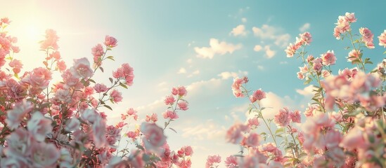 Poster - A serene copy space image featuring blooming flowers against a beautiful sky