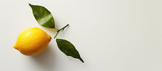 Aufkleber - A lemon with a leaf is shown in a copy space image against a white background