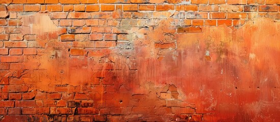 Poster - Background of a textured orange brick wall with copy space image