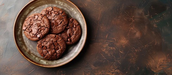 Fototapete - Plate of sweet chocolate cookies with copy space image